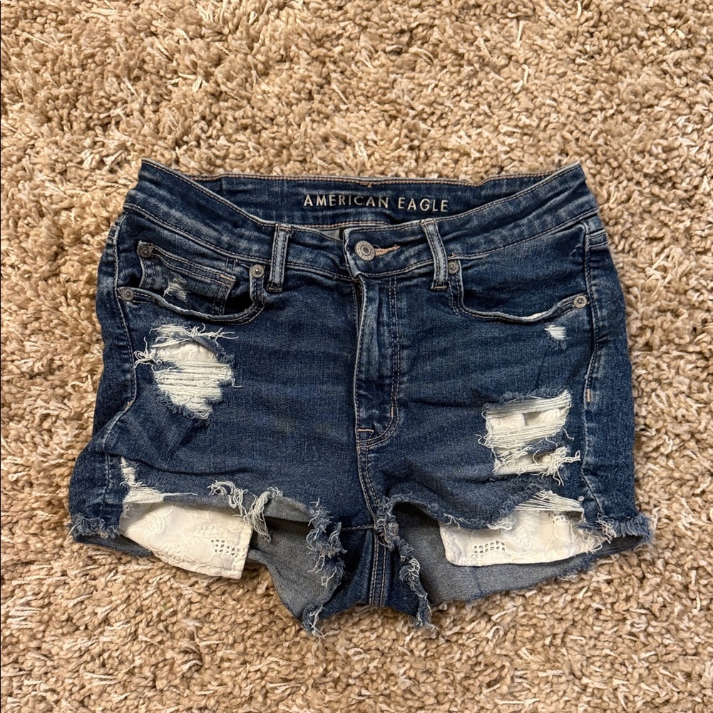 American Eagle Outfitters Distressed Denim Shorts - Dark Blue